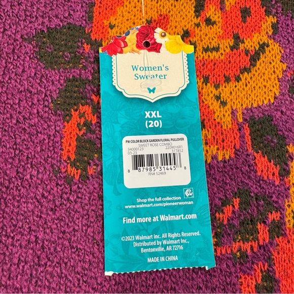 NWT The Pioneer Woman Colorblock Purple Garden Floral Sweater Sweet Rose XXL(20) - Picture 7 of 15